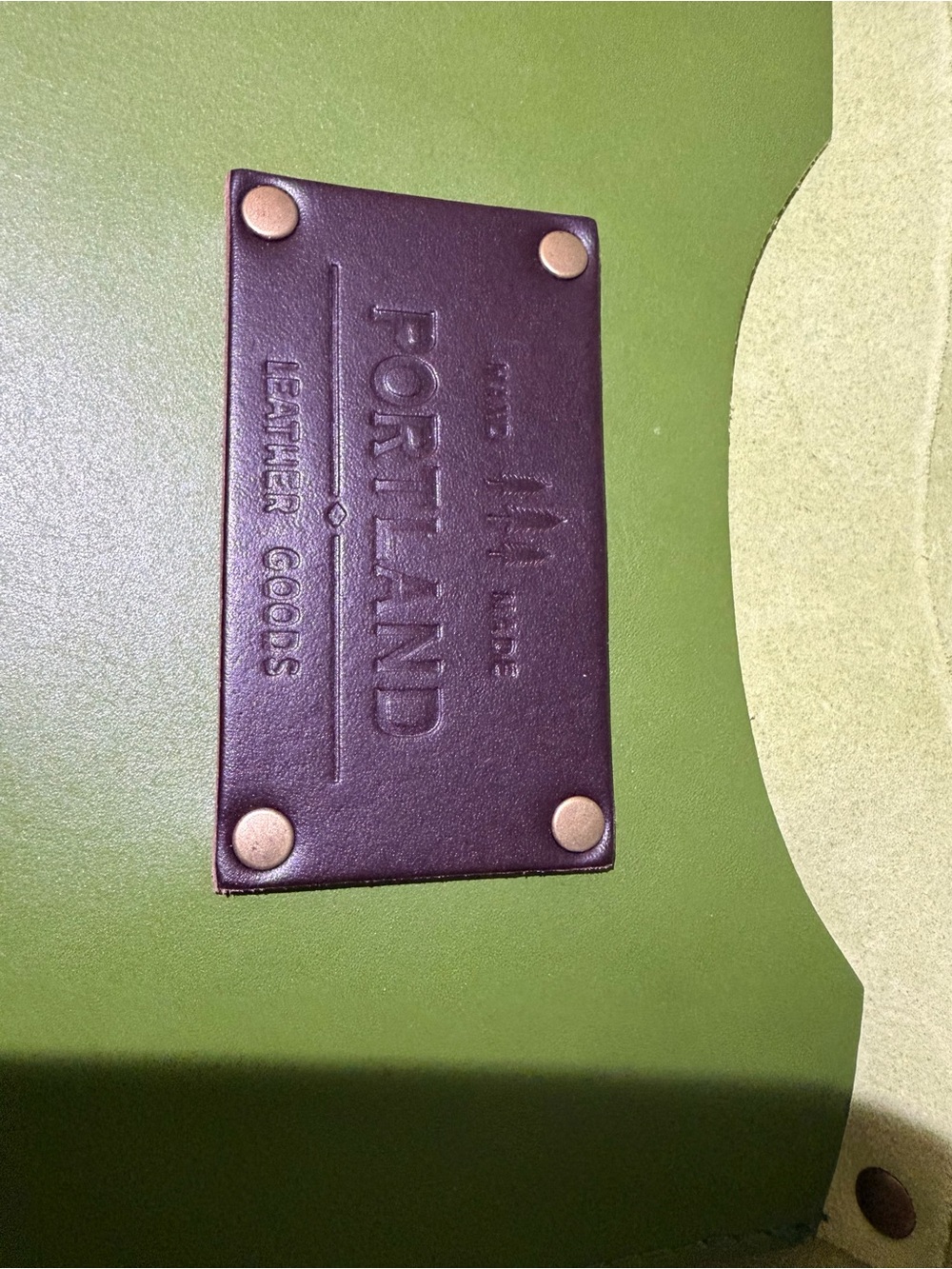 Portland Leather Olive Green Accent with Brown Leather Label
